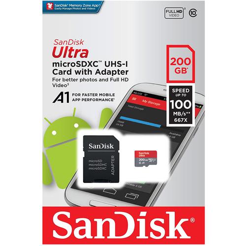 SanDisk 200GB Ultra Micro SD Card (SDXC) UHS-I A1 + Adapter - 100MB/s