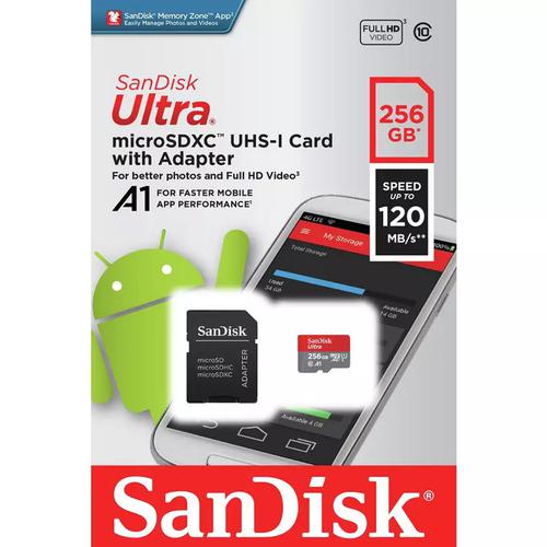 SanDisk 256GB Ultra Android Micro SD Card (SDXC) UHS-I U1 + Adapter - 120MB/s