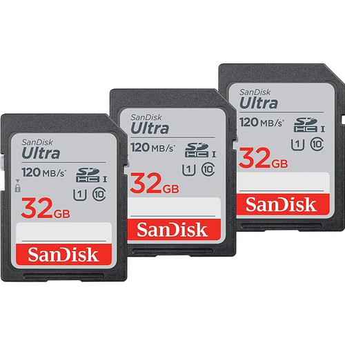 SanDisk 32GB Ultra SD Card (SDHC) UHS-I U1 - 120MB/s - 3 Pack