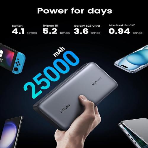 UGREEN 140W Laptop Power Bank Fast Charging 25000mAh Portable Charger with 3 Ports