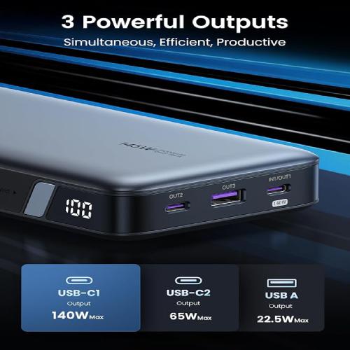 UGREEN 140W Laptop Power Bank Fast Charging 25000mAh Portable Charger with 3 Ports