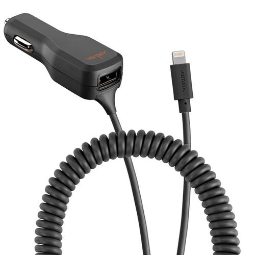 Ventev Dashport 3.4A Dual Car Charger with Lightning Cable - Grey