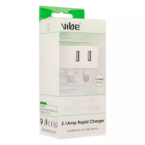 Vibe Dual 3.1A USB Mains Charger - White/Green