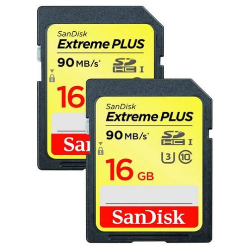 SanDisk 16GB Extreme PLUS SD Card (SDHC) UHS-I U3 - 90MB/s - 2 Pack