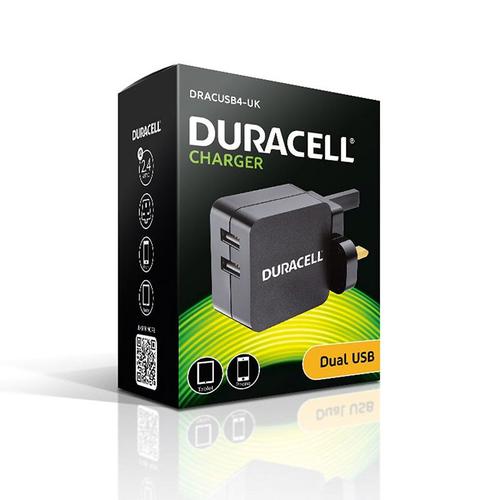 Duracell 4.8A Dual USB Mains Charger - Black
