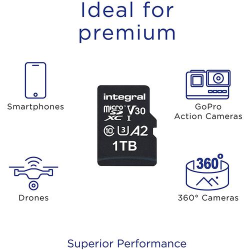 Integral 1TB UltimaPRO A2 V30 High Speed microSD Card (SDXC) UHS-I U3 + Adapter - 180MB/s