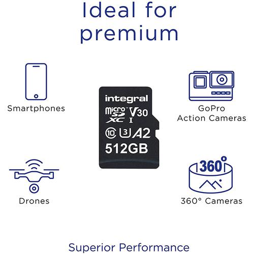 Integral 512GB UltimaPRO A2 V30 High Speed microSD Card (SDXC) UHS-I U3 + Adapter - 180MB/s