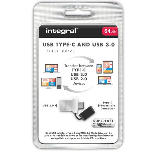 Integral 64GB Fusion USB-C 3.1 Flash Drive - 120MB/s