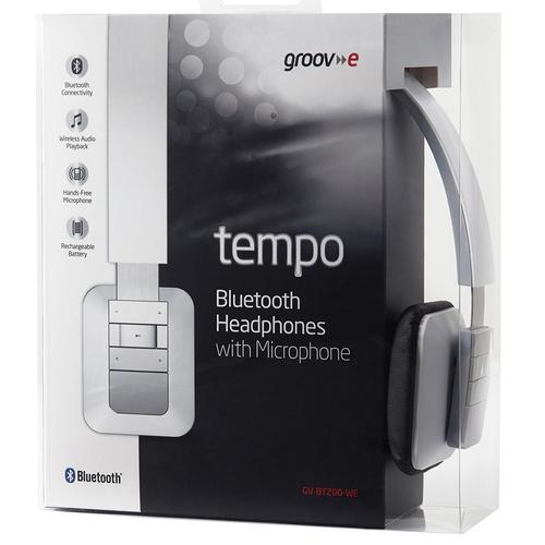 Groov-e Tempo Wireless Bluetooth Headphones with Microphone - White