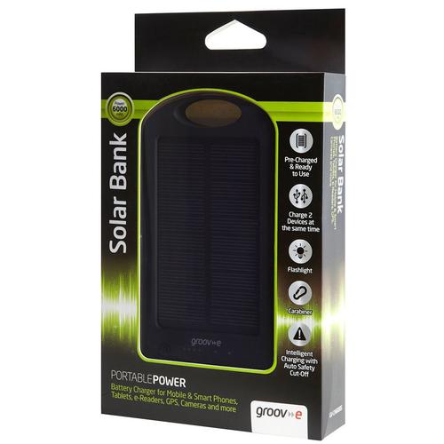 Groov-e 6000mAh Solar Powered Portable Phone Battery Charger