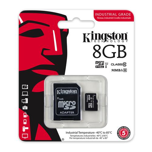 Kingston 8GB Industrial Micro SD Card (SDHC) + Adapter - 90MB/s