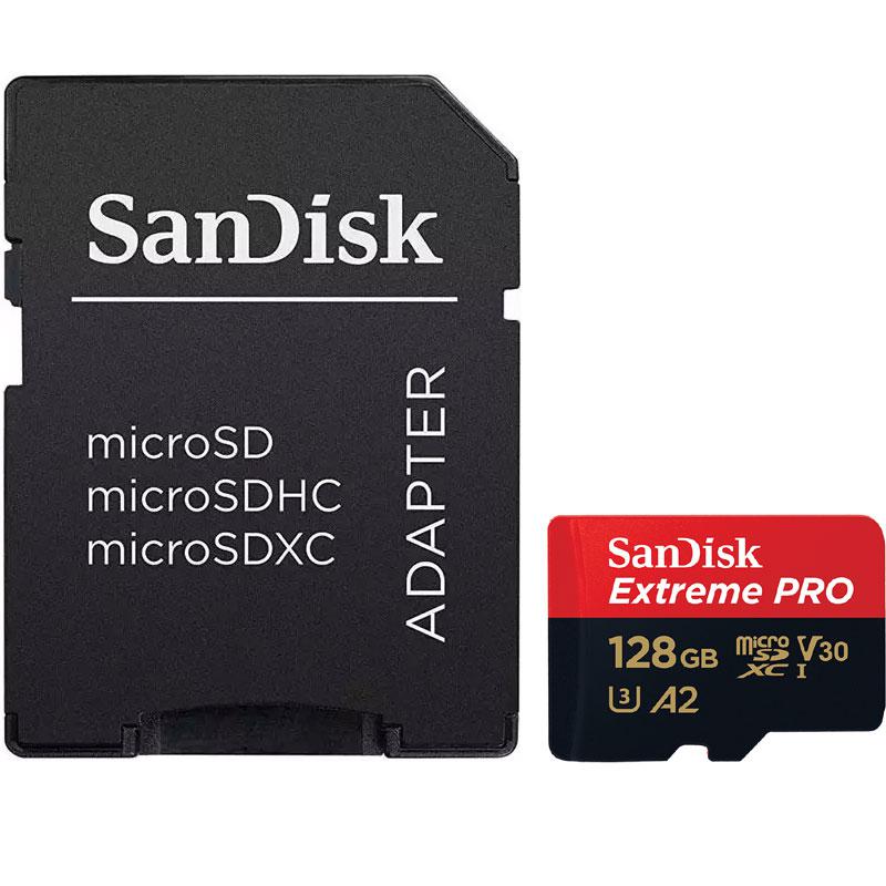SanDisk 128GB Extreme Pro V30 Micro SD Card (SDXC) A2 UHS-I U3 + Adapter - 170MB/s