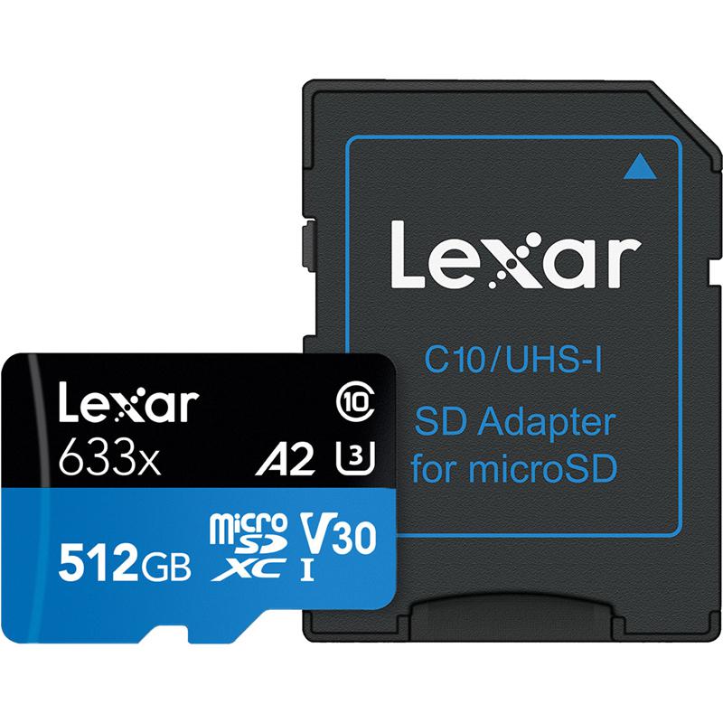 Lexar 512GB High-Performance V30 Micro SD Card (SDXC) + Adapter - 100MB/s