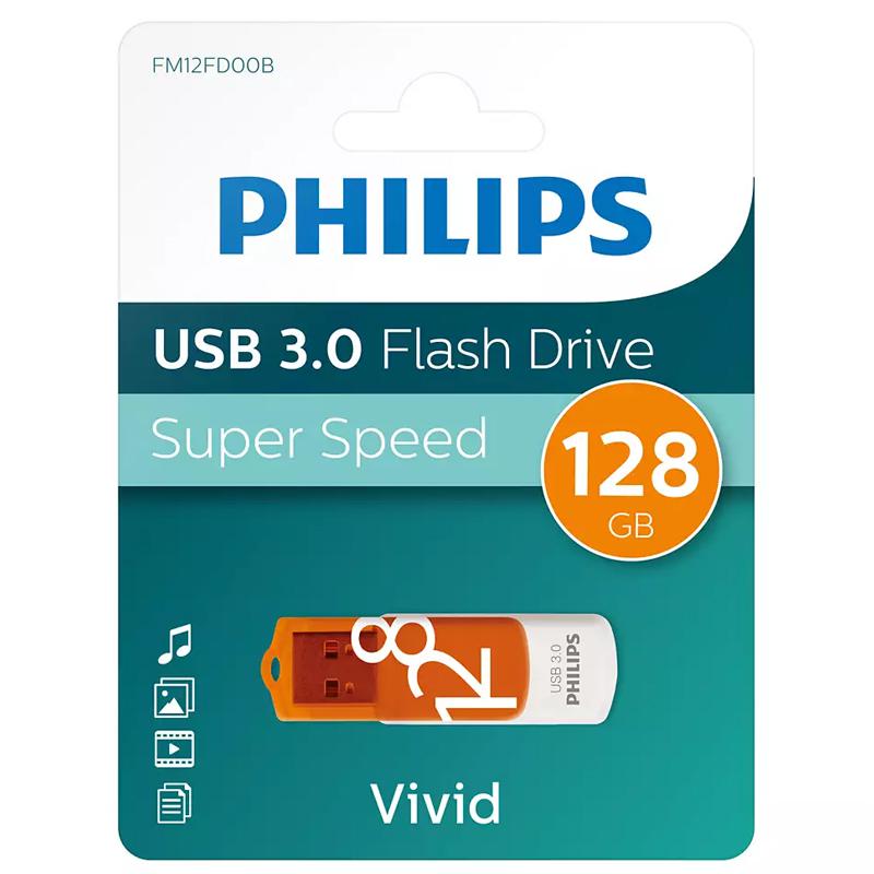 Philips 128GB Vivid USB 3.0 Flash Drive 100MB/s - Orange
