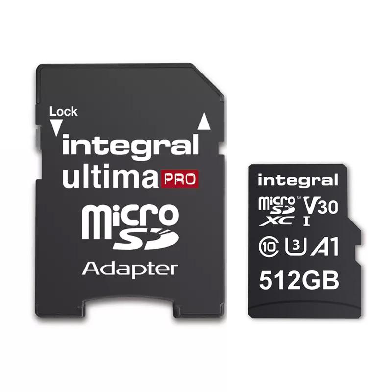 Integral 512GB UltimaPRO A2 V30 High Speed microSD Card (SDXC) UHS-I U3 + Adapter - 180MB/s