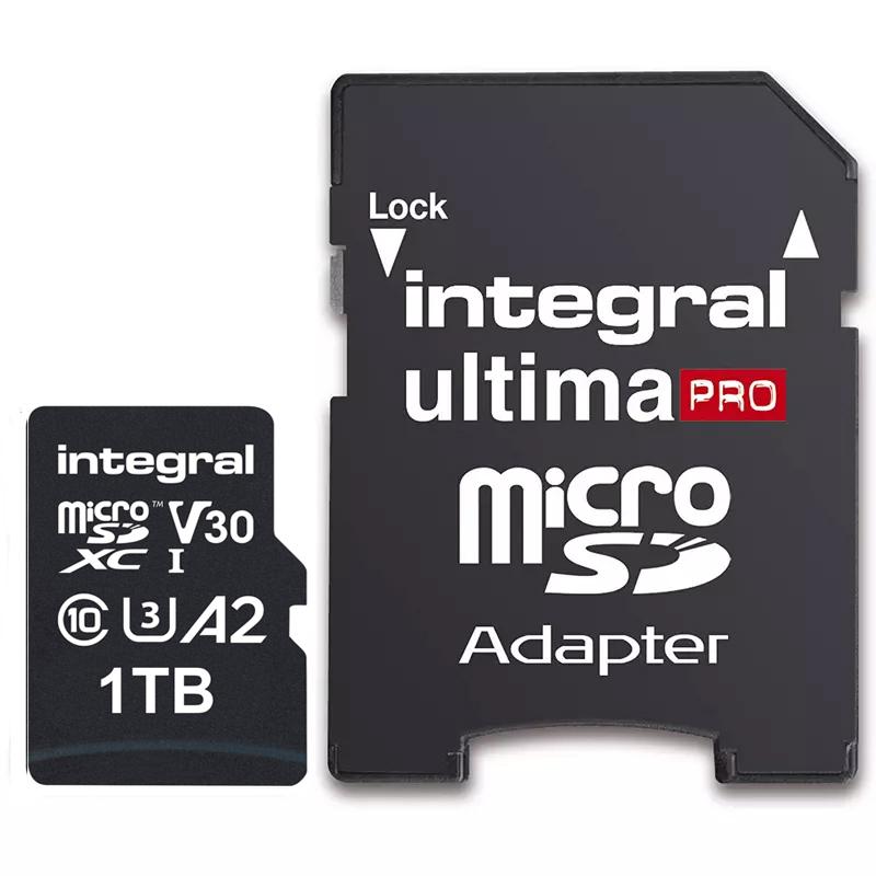 Integral 1TB UltimaPRO A2 V30 High Speed Micro SD Card (SDXC) UHS-I U3 + Adapter - 180MB/s
