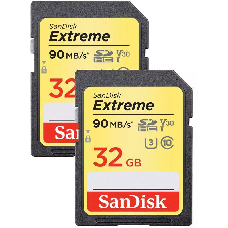 SanDisk 32GB Extreme V30 SD Card (SDHC) UHS-I U3 - 90MB/s - 2 Pack