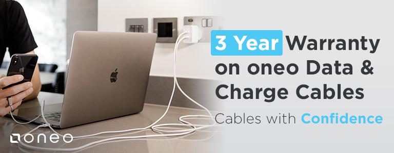 3 Year Warranty on oneo Data & Charge Cables! Cables with Confidence